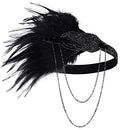 BABEYOND 1920s Flapper Headband Roaring 20s Great Gatsby Headpiece Beaded Black Feather Headband 1920s Flapper Gatsby Hair Accessories BABEYOND