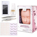 LANKIZ Eyelash Extension Kit with Mannequin Head Practice Exercise Set Training Lash Extension Supplies for Beginners Include Individual Lashes Glue Tweezers and Training Lashes LK LANKIZ
