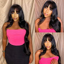 Body Wave Human Hair Wigs with Bangs 100% Brazilian Virgin Human Hair Wigs 130% Density None Lace Front Wigs Glueless Remy Human Hair for Black Women Natural Color Wig 14 inch Beafay Hair