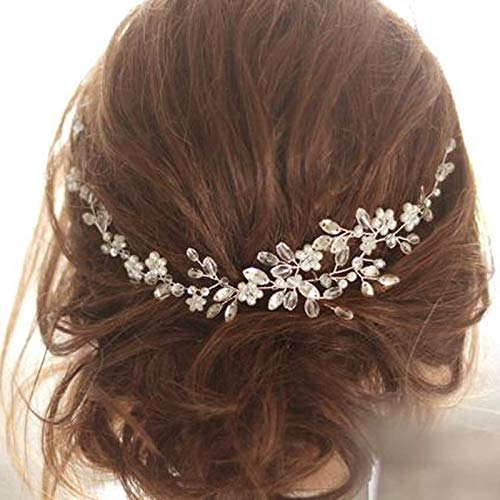 Aukmla Bride Wedding Hair Vines White Pearl Hair Accessories Crystal Rhinestone Hair Piece for Bride and Bridesmaids HV-24 (Gold) Aukmla
