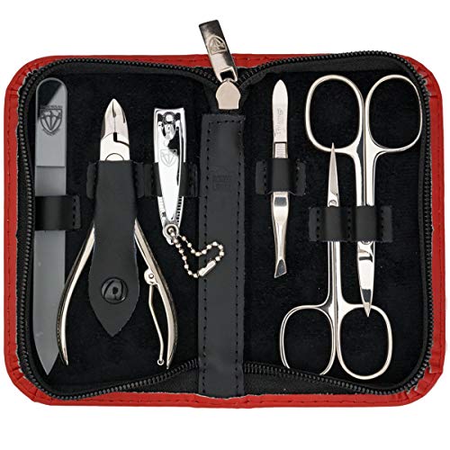 3 Swords Germany - brand quality 6 piece manicure pedicure grooming kit set for professional finger & toe nail care scissors clipper genuine leather case in gift box, Made in Solingen Germany (13907) 3 Swords Germany