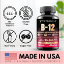 B12 with Hyaluronic Acid, Collagen and Folate – 25000 mcg B12 Complex | Maximize Absorption & Energy | Gluten Free USA Made, B1, B2, B3, B6, B7, B12 Vitamins 5000 mcg Methylcobalamin - 60 Capsules Infinity Warehouse