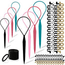 Topsy Hair Tail Tools Set,TsMADDTs Hair Braiding Tool Set 8 pcs Topsy Tail Tools 8 pcs French Centipede Braiders for French Twist Plait Ponytail 10 pcs Black Hair Ties Bulk TsMADDTs