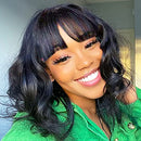 10 inch Short Bob Human Hair Loose Deep Wigs with Bangs Brazilian Virgin Human Hair Loose Deep Bob Wigs 130% Density Glueless Machine Made Wigs Human Hair Wigs for Black Women Natural Color Beafay Hair
