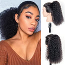 Seelaak 16 Inches Curly Hairpiece Wrap Around Ponytail Hair Piece with Clips Human Hair Ponytail Extensions 101g/set Magic Paste Binding Pony Tail Hairpiece for Black Women seelaak