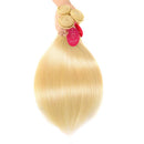 613 Honey Blonde Bundles with Closure 100% Brazilian Virgin Straight Human Hair 3 Bundles with 4×4 Lace Closure Remy Hair Weft Platinum Blonde Free Part 150% Density(14 16 18+12, 613) Aopusi