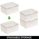 mDesign Plastic Cosmetic Storage Organizer Box Containers with Hinged Lid for Bedroom, Bathroom Vanity Shelf or Cabinet, Holds Masks, Palettes, Lotion, Astringents, or Nail Polish, 2 Pack, Cream/Clear mDesign