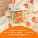 OLLY Hello Happy Gummy Worms, Mood Balance Support, Vitamin D, Saffron, Adult Chewable Supplement, Tropical Zing - 60 Count Infinity Warehouse