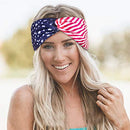American Flag Bandana Headband, Red White and Blue Patriotic Head band, USA Flag Head wrap ,Stars and Stripes Cross Headband (Turban), Patriotic Elastic Hair Bands for Independence Day CACASO