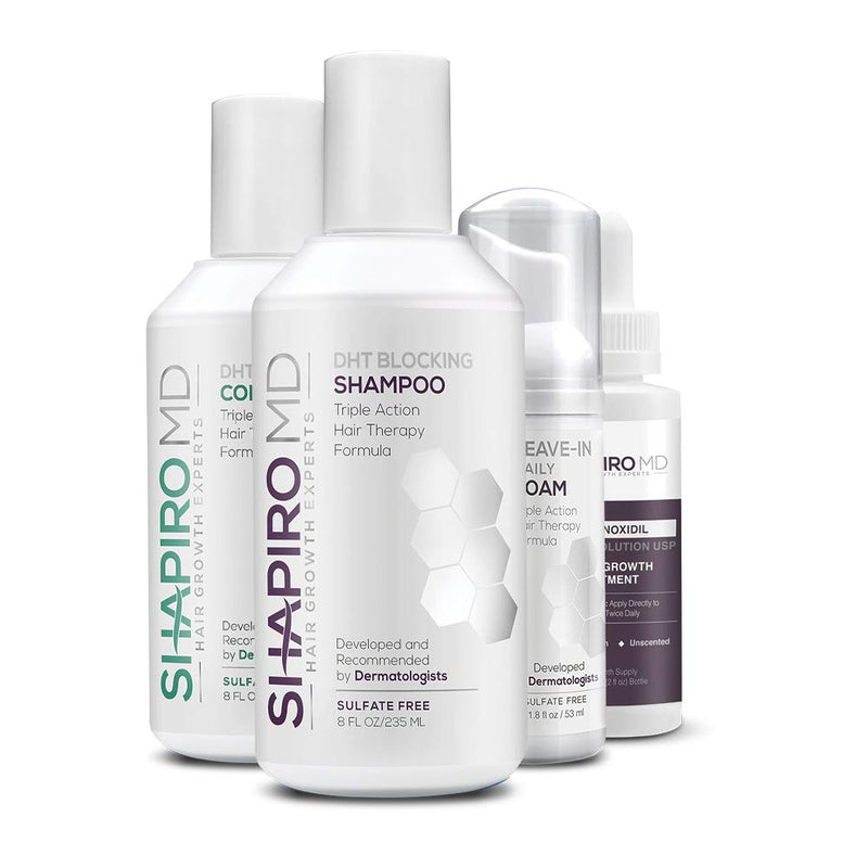 Women's Regrowth Kit Plus: Shampoo, Conditioner, 2% Minoxidil, Leave-In Foamer. Anti Hair Loss and Thinning Hair Solution for Women, 1 Month Shapiro MD Hair Growth Experts