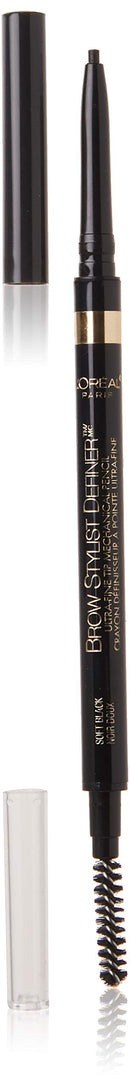 L'Oreal Paris Makeup Brow Definer Waterproof Eyebrow Pencil, Ultra-Fine Mechanical Pencil, Draws Tiny Brow Hairs and Fills in Sparse Areas and Gaps, Soft Black, 0.003 Ounce (Pack of 1) L'Oreal Paris