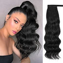 Stamped Glorious 24 Inch Long Body Wave Ponytail hair Extension Synthetic Heat Resistant Wrap Around Drawstring Curly Wavy Ponytail Hairpieces for Women(24 Inch, 1B) Stamped Glorious