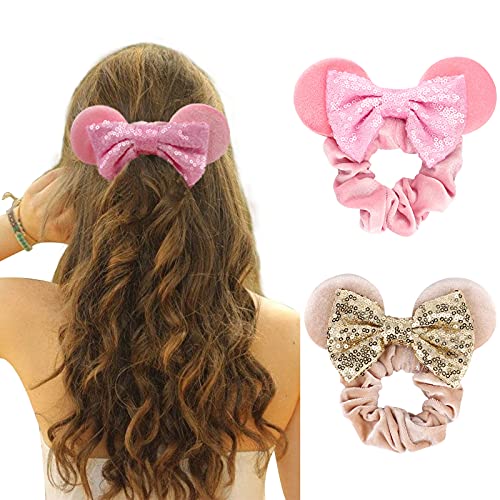 DRESHOW Mouse Ears Sequin Bow Velvet Scrunchies Elastic Hair Tie Ponytail Holder Hair Accessories DRESHOW