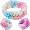 FROG SAC Tie Dye Spa Headband For Washing Face And Matching Wristbands, Teen Girls Fuzzy Skincare Headbands, Kids Soft Facial Makeup Head Band, Shower Skin Care Girl Hair Sleepover Party Supplies FROG SAC
