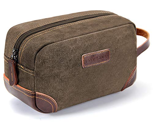 emissary Men's Toiletry Bag Leather and Canvas Travel Toiletry Bag Dopp Kit for Men Shaving Bag for Travel Accessories（Coffee) emissary