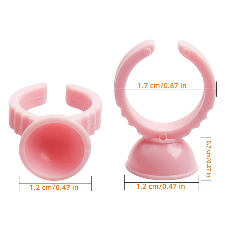 WINMIU 300PCS Disposable Tattoo Lash Glue Rings for Eyelash Extensions, Nail Art Plastic Glue Supplies Rings Cups Holder, Finger Hand Beauty Tools, Pigment Nail Eyelash Glue Ring Holders (Pink) WINMIU