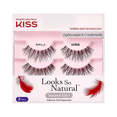 KISS Looks So Natural False Eyelashes Double Pack, Lightweight & Comfortable, Natural-Looking, Tapered End Technology, Reusable, Cruelty-Free, Contact Lens Friendly, Style Sultry, 2 Pairs KISS