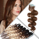Wavy Tape in Hair Extensions Human Hair 100g 40pcs Body Wave 18 inch Light Brown Long Soft Remy Hair Skin Weft Seamless Invisible Double Side Tape