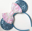 CLGIFT Frozen Inspired Minnie Mouse Ears, Elsa Ears, Elsa Minnie Ears, Blue Minnie Ears (Blue/White) CLGIFT