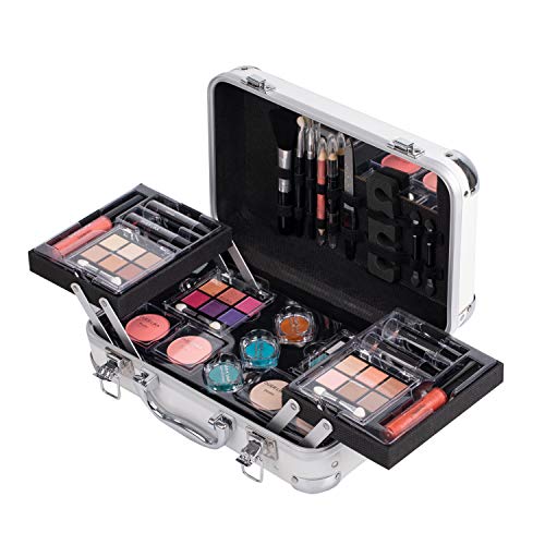 Maúve Carry All Trunk Train Case with Makeup and Reusable Black & White Aluminum Case (CREAM) Maúve