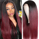 UNice Ombre Burgundy Lace Closure Human Hair Wig for Black Women, Brazilian Remy Hair 4x4 Lace Closure Red Wigs Pre Plucked with Baby Hair 150% Density 1B 99J Color (12 inch) UNICE Store
