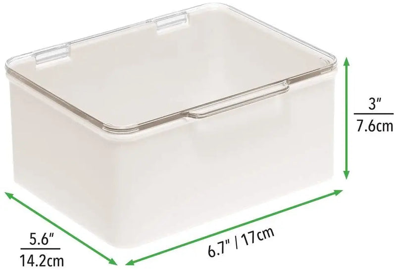 mDesign Plastic Stackable Bathroom Vanity Countertop Storage Cosmetic Organizer Box with Hinged Lid for Makeup, Beauty, Hair, Nail Supplies - 2 Pack - Cream/Clear mDesign Store