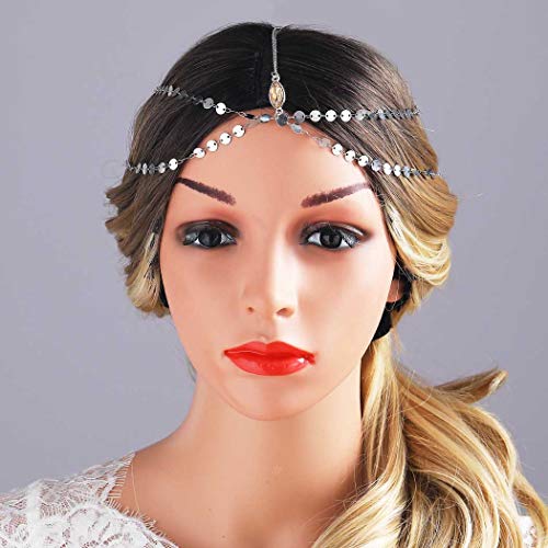 Yean Head Chain Bohemian Hair Jewelry Headpiece Forehead Band Festival Hair Headband Accessories for Women and Girls (Silver) Yean