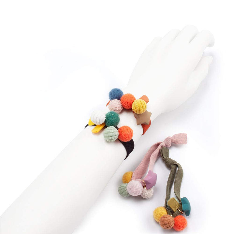 Womens Girls 4 Pack Colorful Small Pom Pom Balls and Star Elastic Hair Ties Rings Ponytail Holder Hair Accessories Phoebe's Accessories