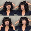 10 inch Short Bob Human Hair Loose Deep Wigs with Bangs Brazilian Virgin Human Hair Loose Deep Bob Wigs 130% Density Glueless Machine Made Wigs Human Hair Wigs for Black Women Natural Color Beafay Hair