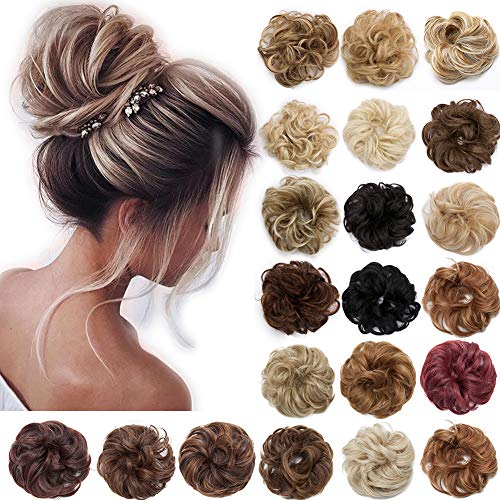 S-noilite Hair Bun Extensions Messy Wavy Curly Dish Donut Scrunchie Hairpiece Accessories Chignons Updo Ponytail Pony Tail Synthetic Hair Extension for Women/30G 1 Count Light Brown & Ash Blonde S-noilite Store