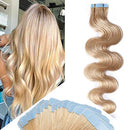 22 Inch Tape in Human Hair Extensions Wavy Thin Long Hair 100g 40pcs/pack Seamless Skin Weft Glue in Body Wave Human Hairpieces with Invisible Double Sided Tape