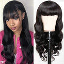 QTHAIR 12A Grade Body Wave Wigs With Bangs Virgin Brazilian None Lace Front Wigs Human Hair Wigs 150% Density Glueless Machine Made Wigs For Black Women(24 inch, Body wave) QTHAIR