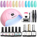 Modelones Gel Nail Polish Kit with U V Light 48W LED Nail Lamp Pastel Summer Gel Nail Kit Soak Off Gel Polish with Top and Base Coat French Manicure for Starters DIY Home Gifts for Women modelones