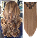 S-noilite Clip in Human Hair Extensions 100% Real Remy Thick True Double Weft Full Head 8 Pieces 18 clips Straight silky (14 inch - 120g,Dark Blonde (
