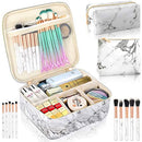 3Pcs Makeup Bags for Women, Travel Makeup Bag, Large Cosmetic Bag, Marble Makeup Bag with 10 Pcs Brushes, Makeup Case Organizer with Adjustable Dividers SIHOHAN