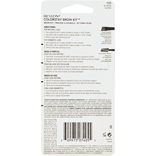 Revlon ColorStay Brow Kit, Includes Longwear Brow Powder, Clear Pomade, Dual-Ended Angled Tip Eyebrow Brush & Spoolie Brush, Blonde (105), 0.08 oz Infinity Warehouse