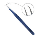 Tweezers for Eyelash Extension - Long 45° Angular Tip Tweezers - Hand Crafted Surgical Stainless Steel Precision Tweezers (Metallic Blue Powder Coated 1) metaleks