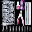 Clear Fake Coffin Nail Tips , Teenitor Long Acrylic Full Cover Nail Tip Press On Nails, 600pcs Ballerina False Nails Nail Glue, Files And Buffer Polisher Nail Brush and Clipper Set for Beginners Teenitor