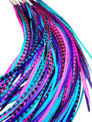 Feather Hair Extensions, 100% Real Rooster Feathers, Long Pink, Purple, Blue Colors (B1 mix) Feather Lily