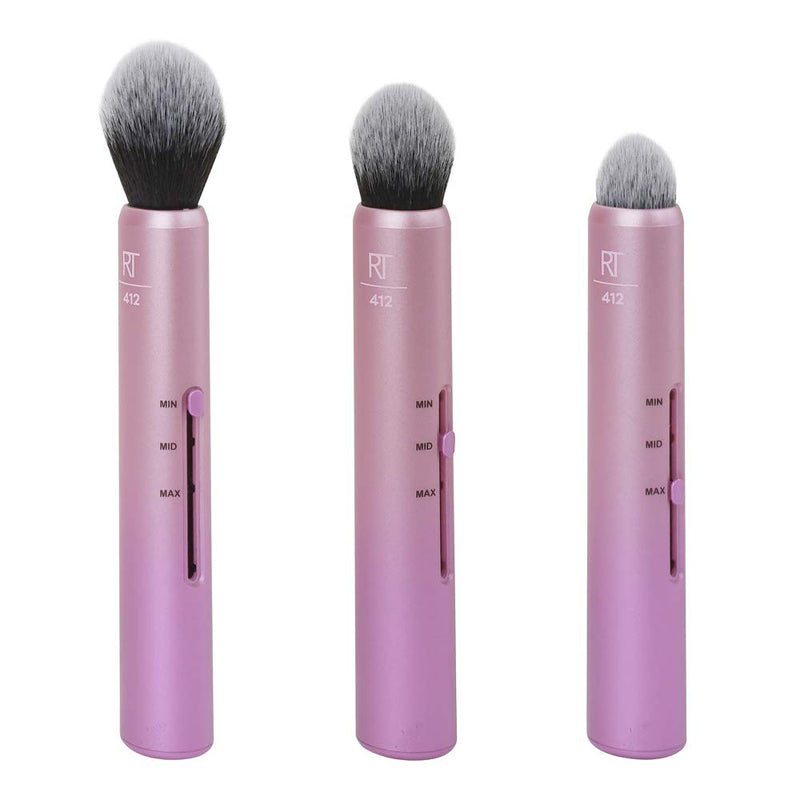 Real Techniques Custom Slide Makeup Brush Cheek Kit For Blush, Bronzer, and Highligher, 3 Settings for Sheer, Medium, or Focused Application Real Techniques
