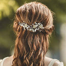 Yean Leaf Bridal Hair Vine Flower Pearl Wedding Hair Piece Rhinestone Hair Accessories for Women and Girls (Silver) Yean