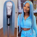 Maycaur Light Blue Lace Front Wigs Long Straight Hair 22 Inch Wigs for Fashion Women Synthetic Lace Front Wigs with Natural Hairline Maycaur
