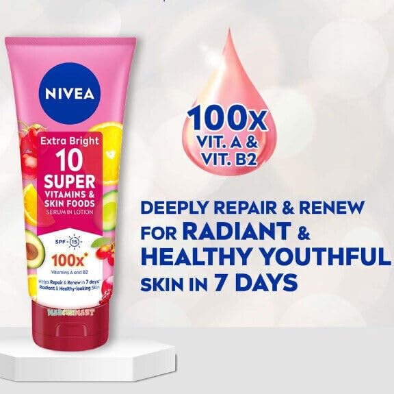 NIVEA Extra Bright 10 Super Vitamins & Skin Foods Body Serum Lotion, Size 320ml, 10.82 Oz (Pack Of 1) - Infinity Warehouse
