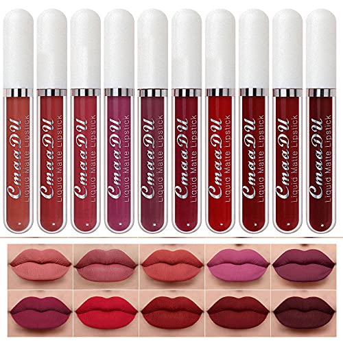 evpct 10Pcs Waterproof Liquid Matte Matt Lipsticks Set Matt Liquid,CmaaDU Dark Red 24 Hour Long Lasting Matte Lipstick Lip Stain Gloss Makeup Sets for Women Lippies labiales matte larga duracion 24 15 evpct