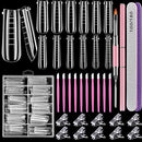 Dual Nail Forms Set,TsMADDTs Clear Acrylic Coffin Nail Forms Set with 120pcs Gel Nail Molds 10pcs Clear Nail Tips Clips,Nail Gel Brush Pen Nail Files Buffer Cuticle Pushers,Nail Extension Forms Set TsMADDTs