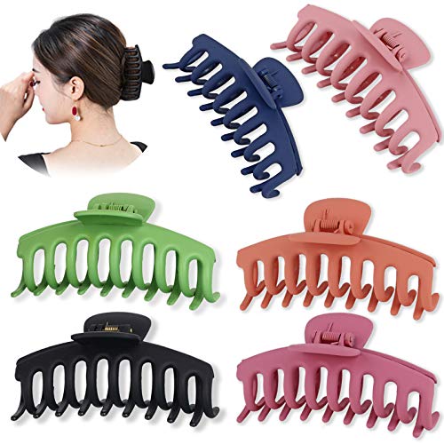 SYGY 6PCS Large Hair Claw Clips for Women, Nonslip Matte Claw Clips for Thick/Thin Hair, Strong Hold Banana Big Hair Clips, Fashion Jumbo Jaw Clips Girls Hair Styling Accessories SYGY
