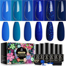 MEFA Blue Gel Nail Polish Set, Midnight Navy Sapphire Azure Glitter Dark Shades 6 Colors Starter Kit, Soak Off Long Lasting Nail Art Design DIY Salon Manicure Holiday Gift for Women Girls 5ml MEFA