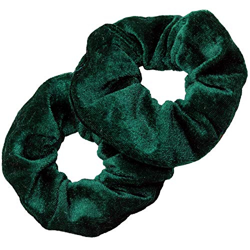 Kenz Laurenz Scrunchies for Hair - 2 Velvet Hair Ties for Women Girls Hair Elastics Ponytail Holder Scrunchy Girl Accessories Elastic Hair Bands Scrunchie Pack (Forest Green) Kenz Laurenz