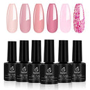 Beetles Pink Confetti Gel Nail Polish Kit- 6 Colors Nude Pink Pastel Gel Polish Glitter Set, Soak Off Nail Lamp Cured Gel Polish Summer Nail Varnish Manicure, 7.3ml Each Bottle, Nail Art Box beetles Gel Polish