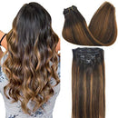 GOO GOO Remy Hair Extensions Clip in Human Hair Balayage Dark Brown to Chestnut Brown 14 Inch 120g 7pcs Straight Real Hair Extensions Natural Hair GOO GOO